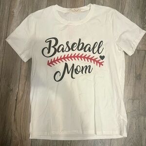 Baseball Mom womans Short Sleeve Tee - White with Pink Accent